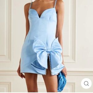 Satin Blue Bowed Mini Cocktail Dress